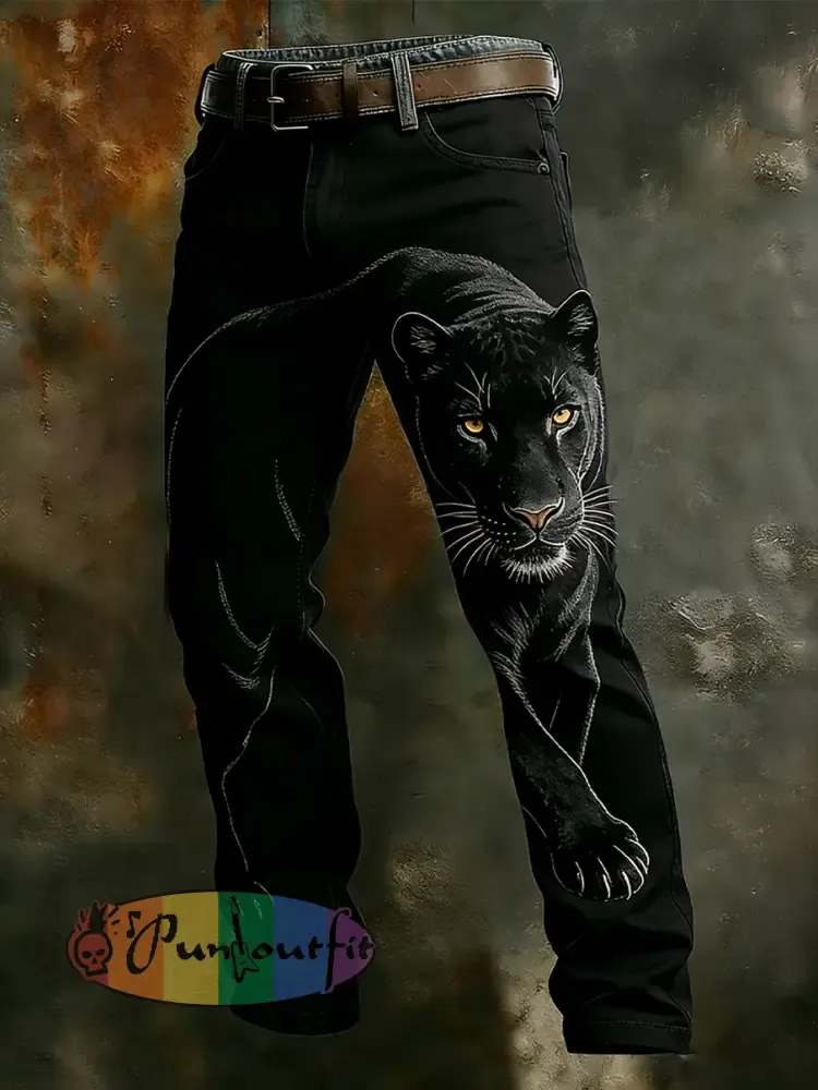Men’s Vintage Animal Print Art Business Casual Work Pants