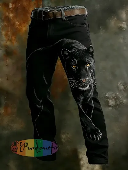 Men’s Vintage Animal Print Art Business Casual Work Pants