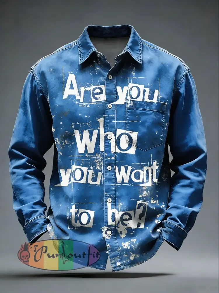 Men’s Retro Punk Skull Printed Long Sleeved Pocket Shirt