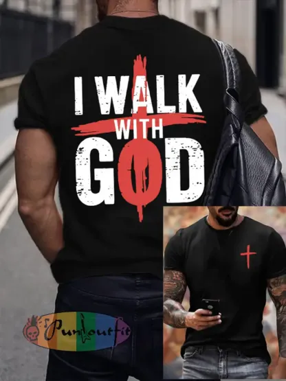 Men’s I Walk With God Faith Printed imitation cotton short-sleeved T-shirt