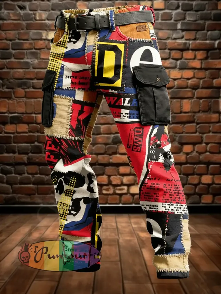 Men’s Retro Vacation Business Punk Art Print Casual Workwear Trousers