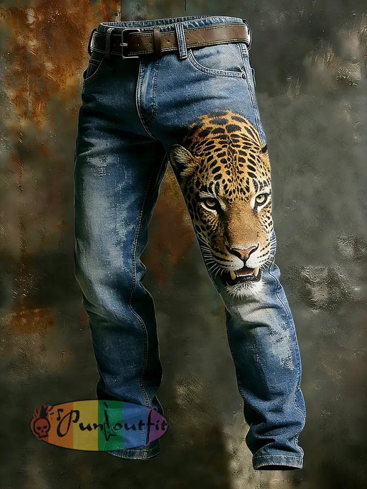 Men’s Vintage Animal Print Art Business Casual Work Pants