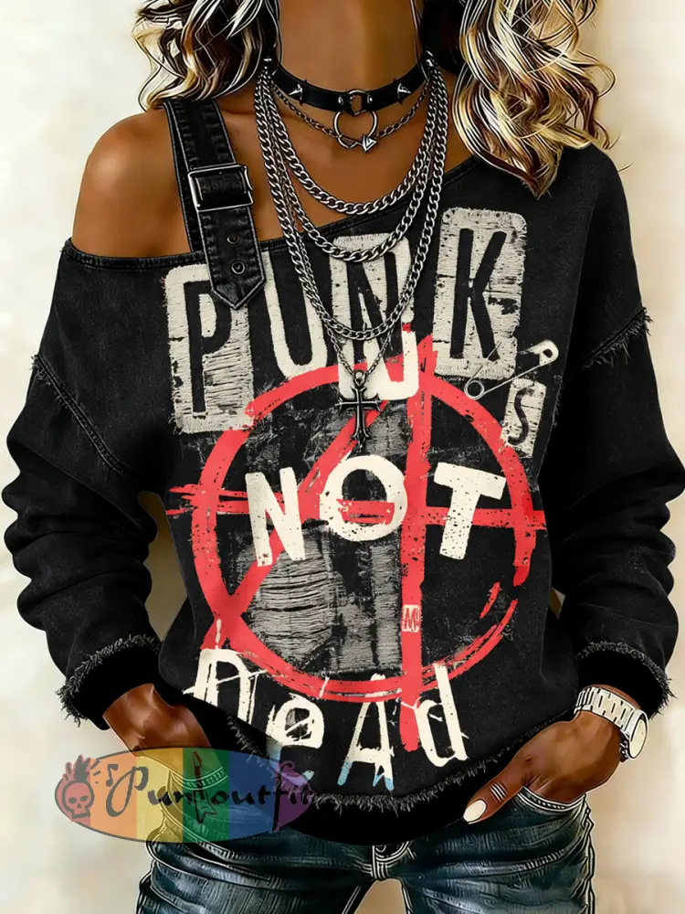 Women’s Punk Printed One Shoulder Suspender Casual Sweater