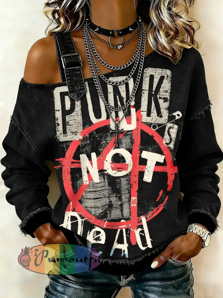Women’s Punk Printed One Shoulder Suspender Casual Sweater