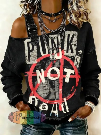 Women’s Punk Printed One Shoulder Suspender Casual Sweater