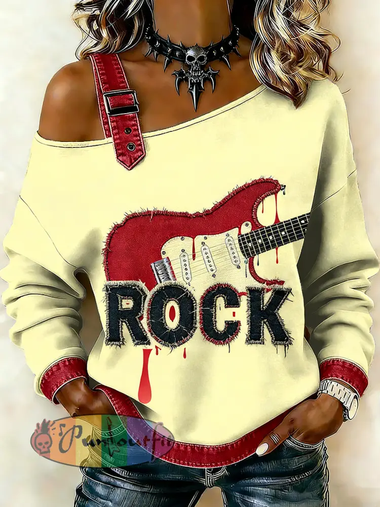 Women’s Punk Printed One Shoulder Suspender Casual Sweater