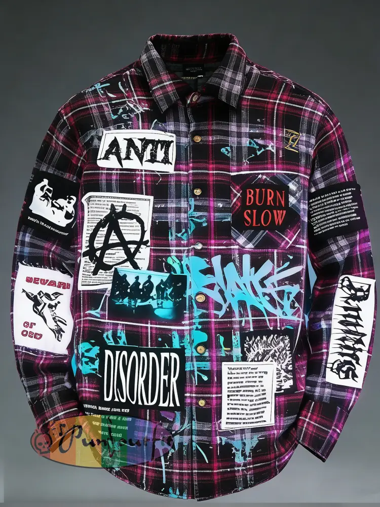 Men’s Retro Punk Skull Printed Long Sleeved Pocket Shirt