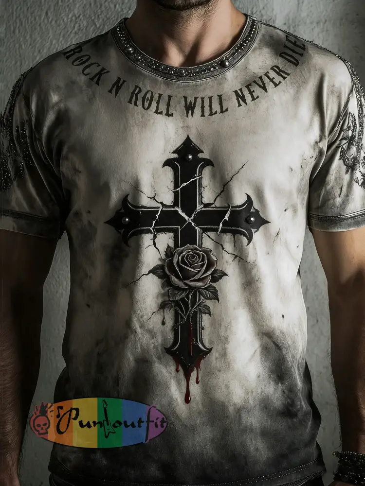 Men’s Dark Gothic Printed Vintage Fashion Loose Short Sleeve T-Shirt