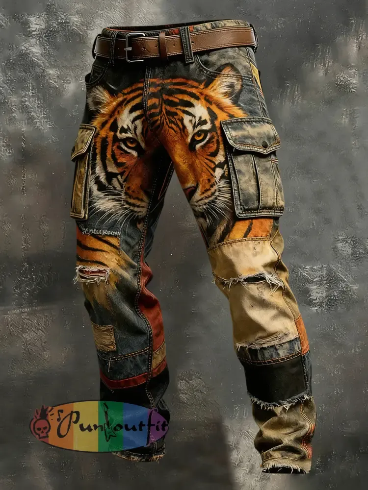 Men’s Vintage Animal Print Art Business Casual Work Pants