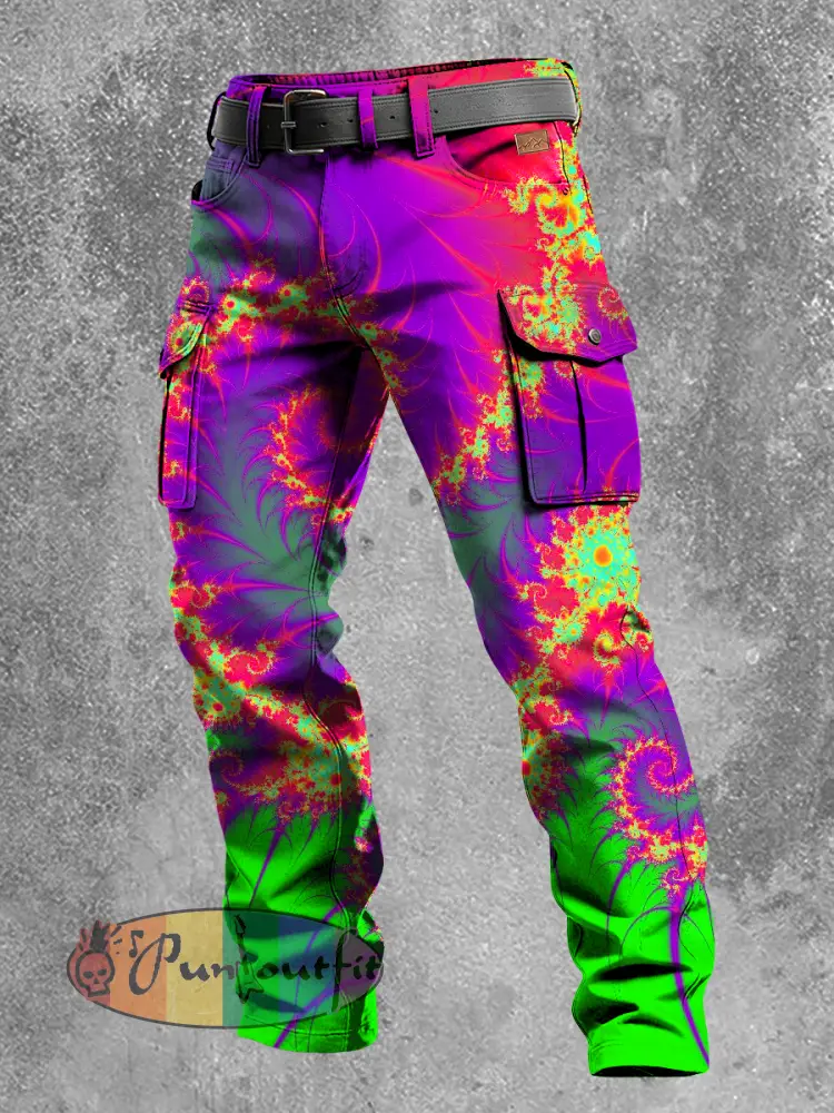 Men’s Retro Vacation Business Psychedelic Art Print Casual Workwear Trousers