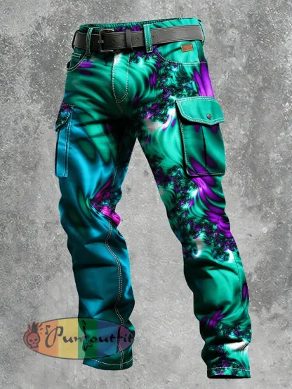 Men’s Retro Vacation Business Psychedelic Art Print Casual Workwear Trousers