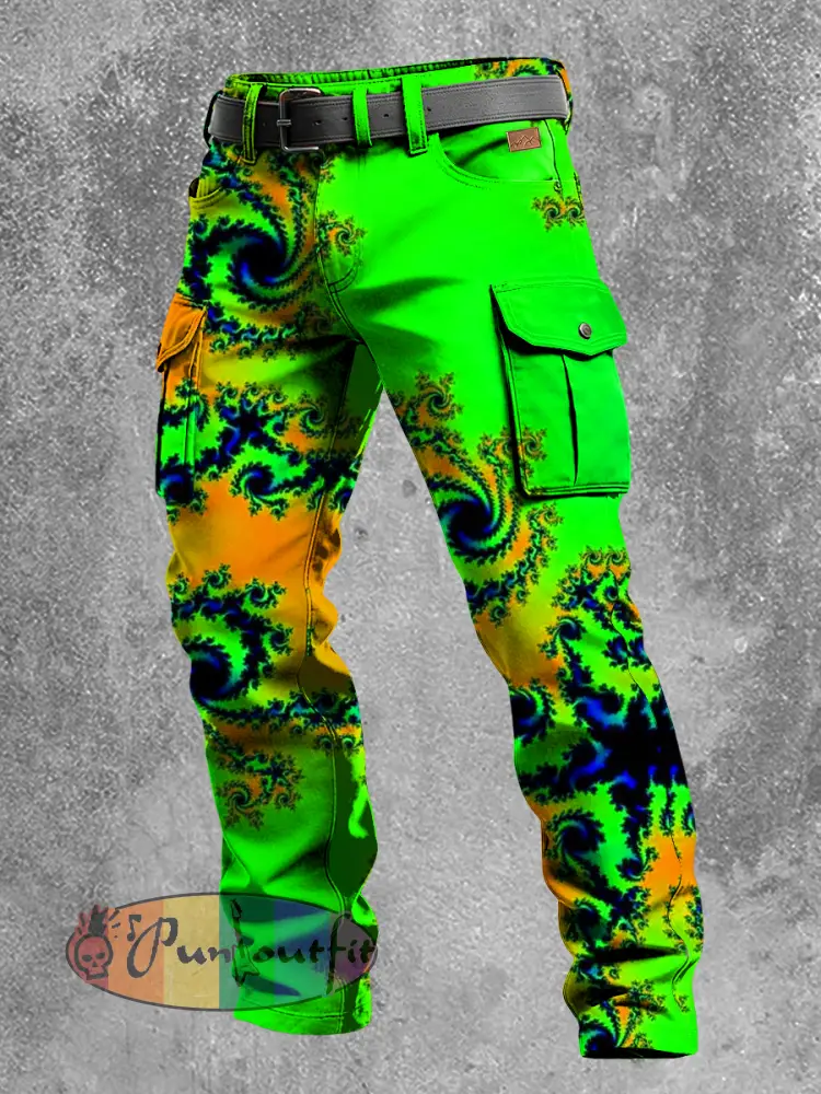 Men’s Retro Vacation Business Psychedelic Art Print Casual Workwear Trousers