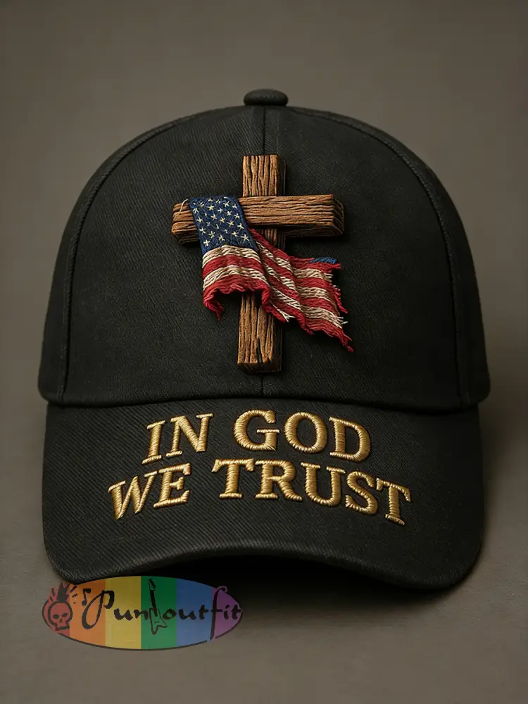Unisex Christian In God We Trust Cross Print Hat - Black · ONE