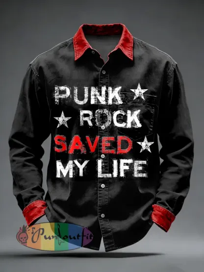 Men’s Retro Punk Printed Long Sleeved Pocket Shirt
