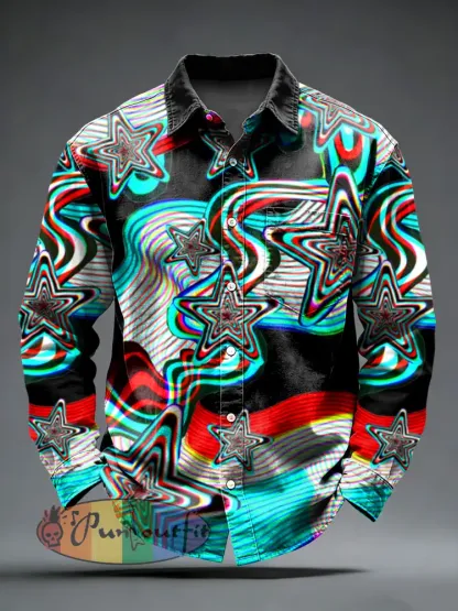 Men’s Retro Psychedelic Printed Long Sleeved Pocket Shirt