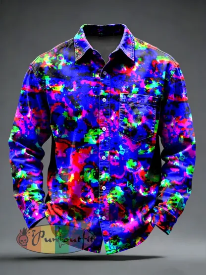 Men’s Retro Psychedelic Printed Long Sleeved Pocket Shirt