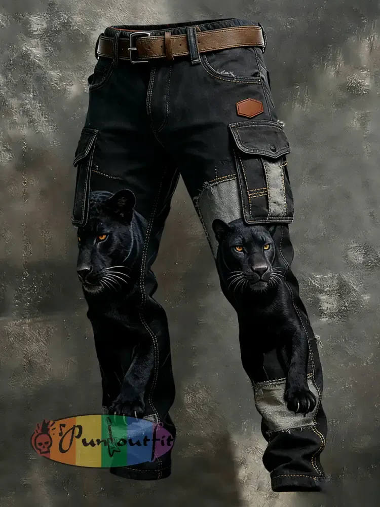 Men’s Vintage Animal Print Art Business Casual Work Pants