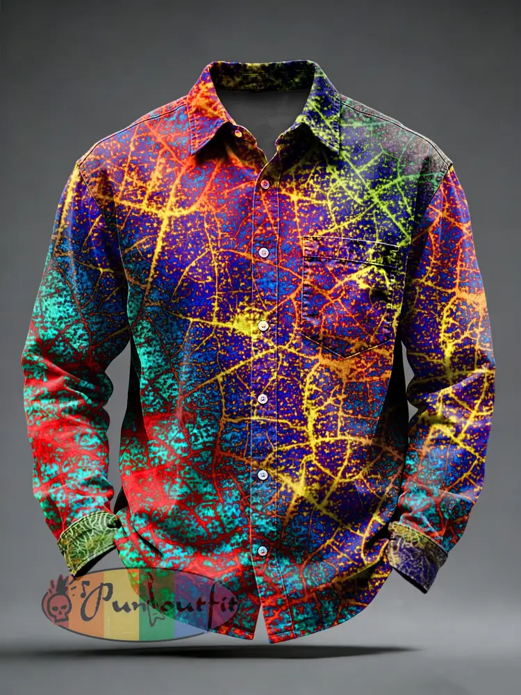 Men’s Retro Psychedelic Printed Long Sleeved Pocket Shirt