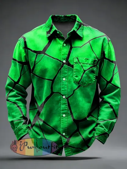 Men’s Retro Psychedelic Printed Long Sleeved Pocket Shirt