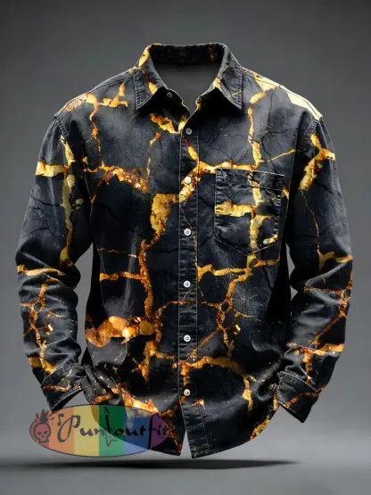 Men’s Retro Psychedelic Printed Long Sleeved Pocket Shirt