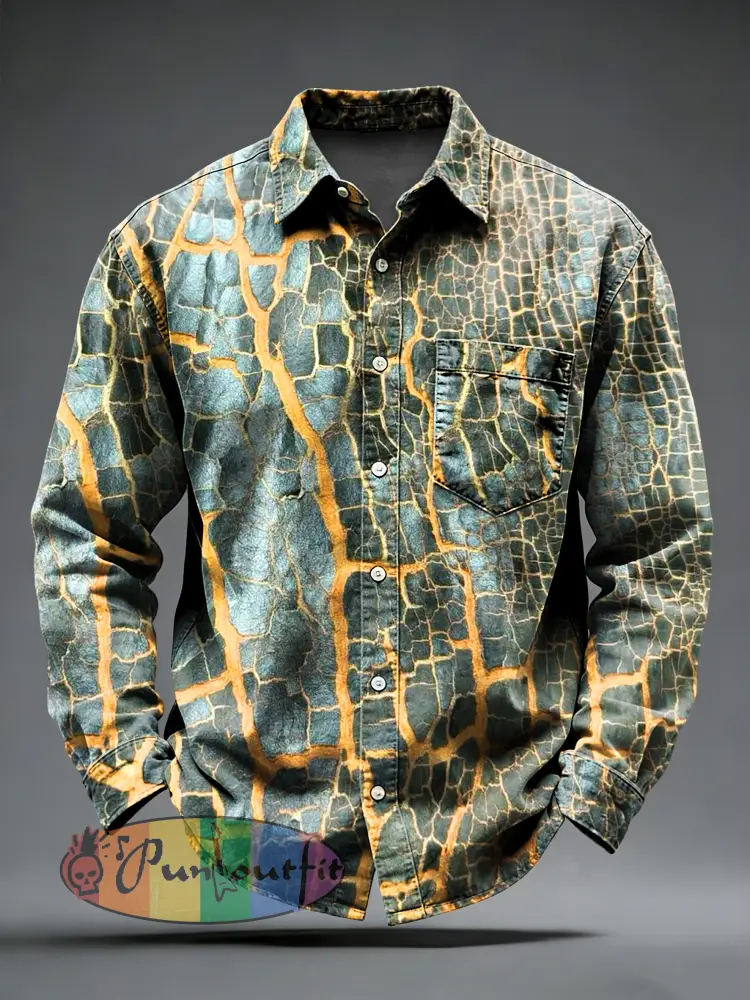 Men’s Retro Psychedelic Printed Long Sleeved Pocket Shirt