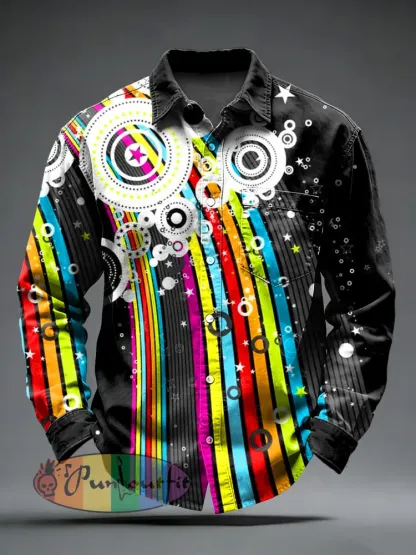 Men’s Retro Psychedelic Printed Long Sleeved Pocket Shirt