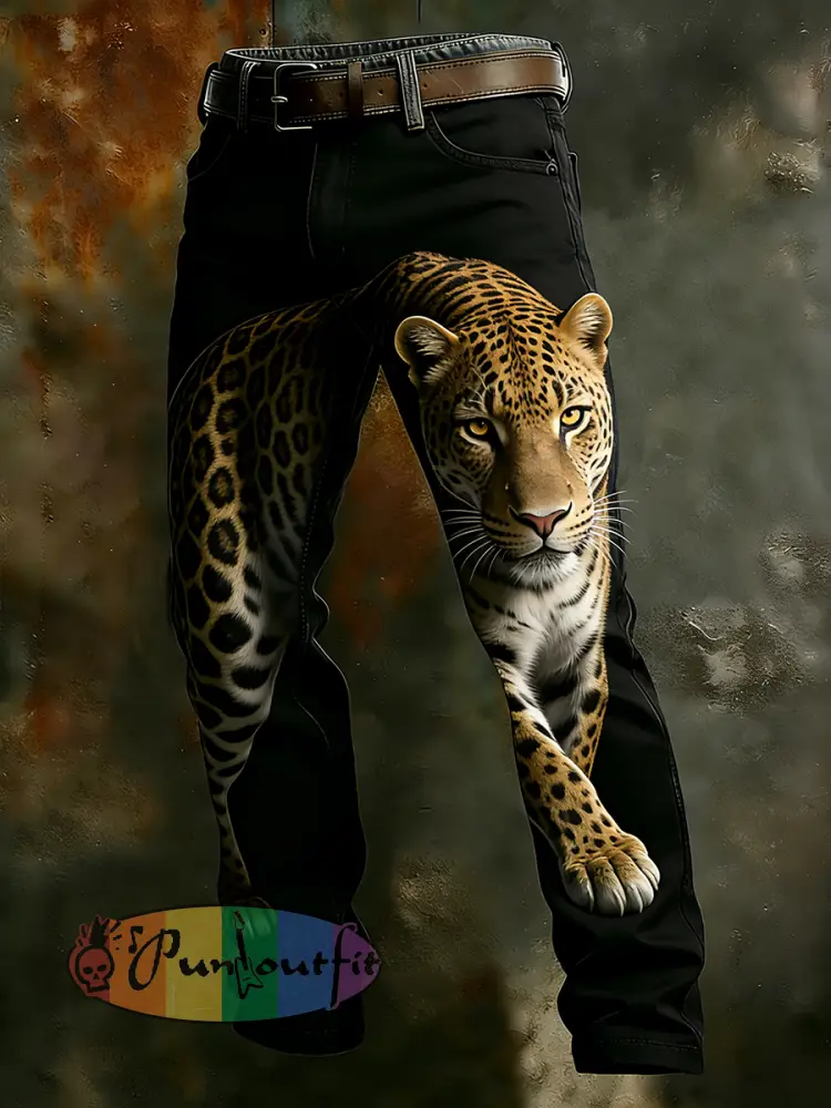 Men’s Vintage Animal Print Art Business Casual Work Pants