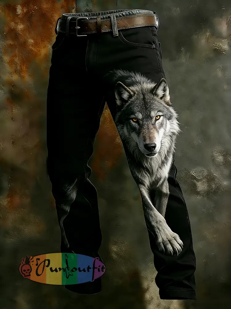 Men’s Vintage Animal Print Art Business Casual Work Pants