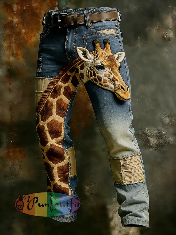 Men’s Vintage Animal Print Art Business Casual Work Pants