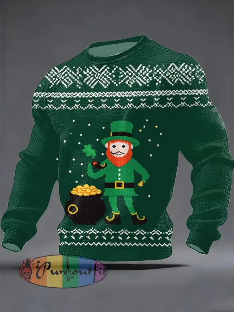Men’s St. Patrick’s Day Waffle Long-Sleeve Ugly Sweater