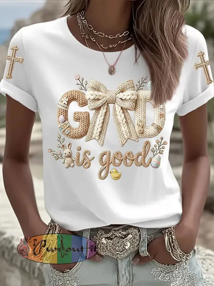 Women’s Easter Bunny Print Casual T-Shirt