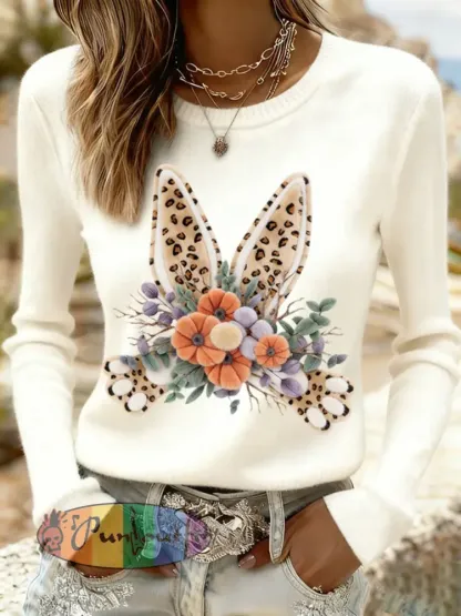 Women’s Easter Bunny Print Casual Sweatshirt