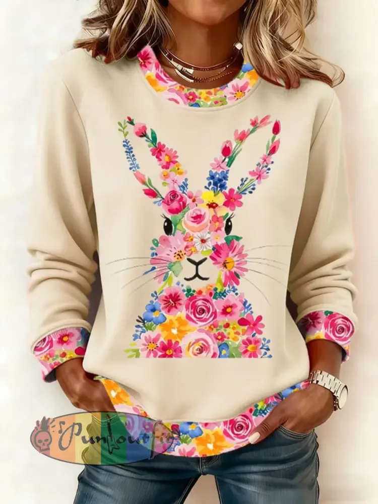 Women’s Easter Bunny Print Casual Sweatshirt