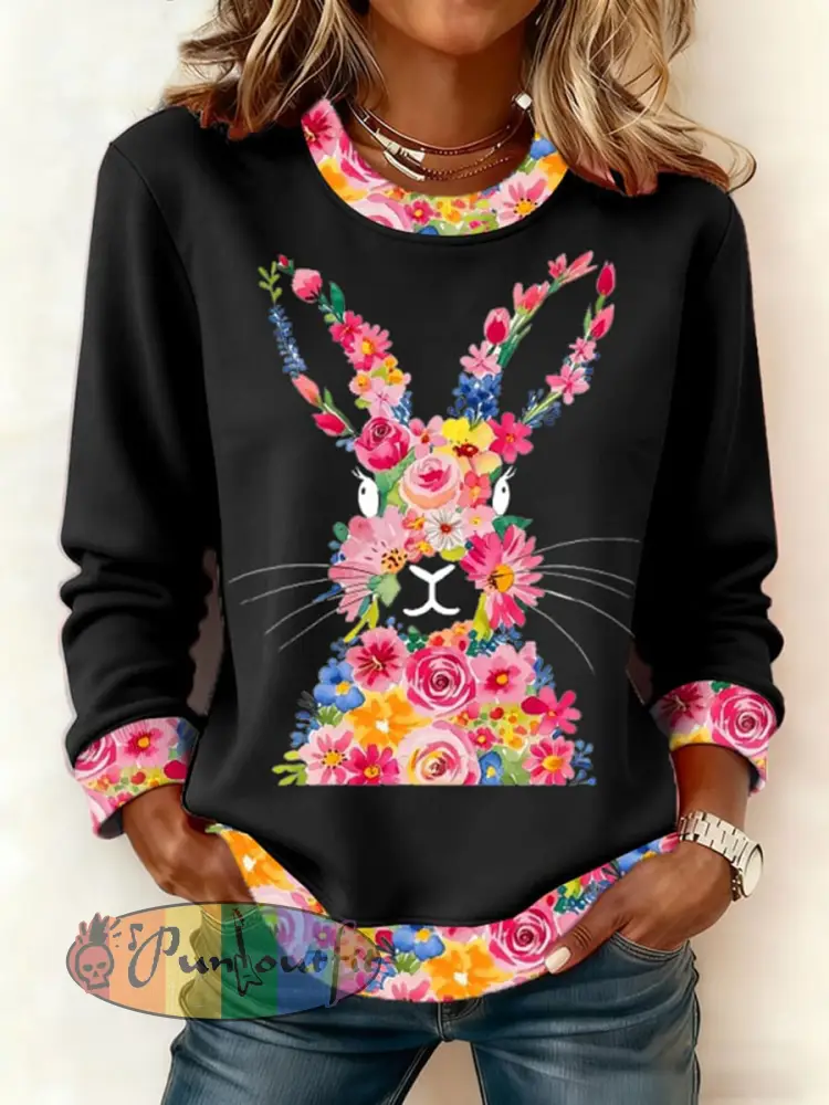 Women’s Easter Bunny Print Casual Sweatshirt