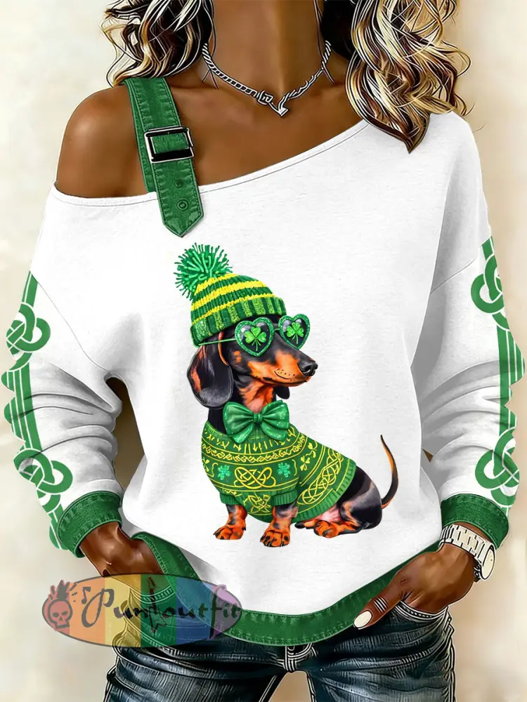 Women’s Vintage St. Patrick’s Day Print Casual Off-Shoulder Sweatshirt