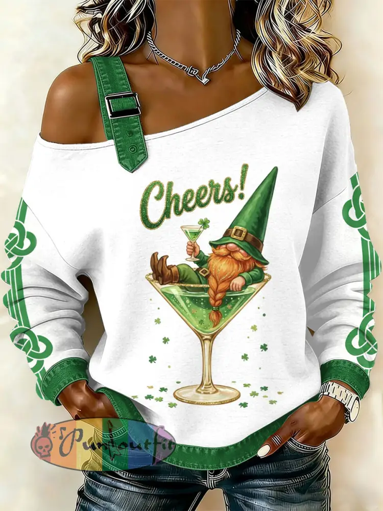 Women’s Vintage St. Patrick’s Day Print Casual Off-Shoulder Sweatshirt