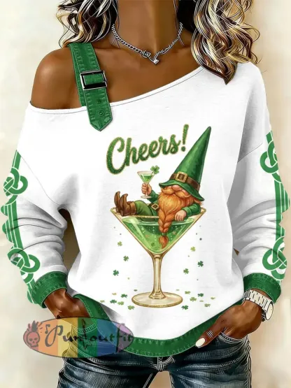 Women’s Vintage St. Patrick’s Day Print Casual Off-Shoulder Sweatshirt