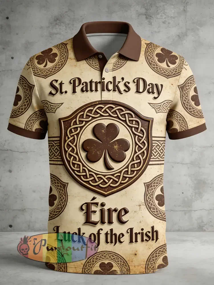 Men’s Retro Saint Patrick’s Day Print Casual Polo Shirt