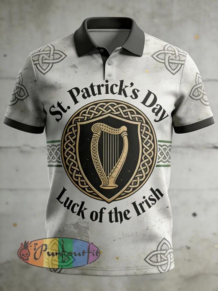 Men’s Retro Saint Patrick’s Day Print Casual Polo Shirt