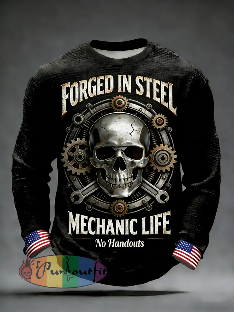 Retro-style forged punk print casual sweatshirt