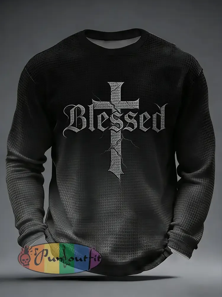Men’s Christian Blessed Cross Waffle Long Sleeve T-Shirt