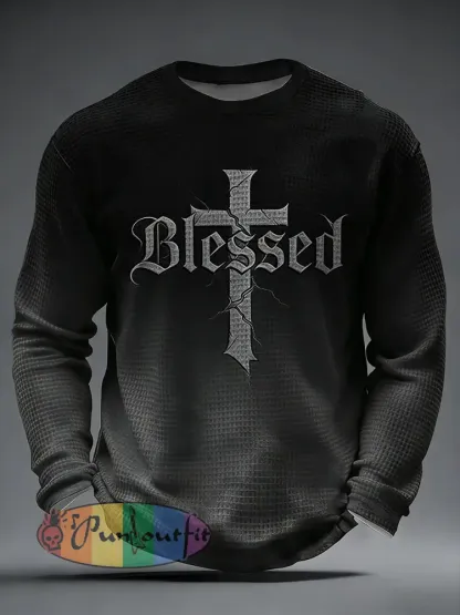 Men’s Christian Blessed Cross Waffle Long Sleeve T-Shirt