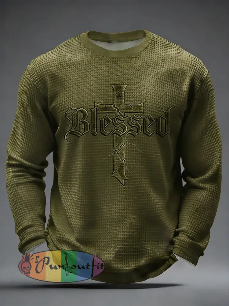 Men’s Christian Blessed Cross Waffle Long Sleeve T-Shirt