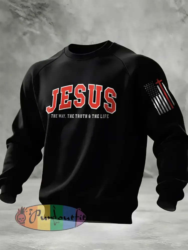 Men’s Casual Christian Faith Cross Printed Sweatshirt