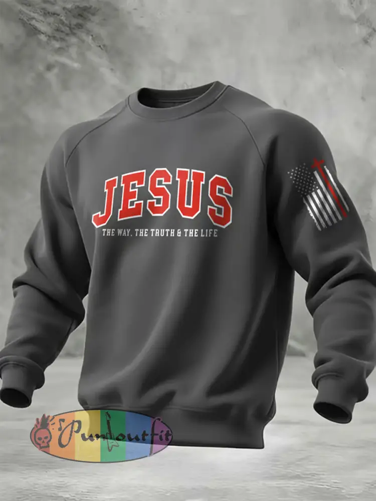 Men’s Casual Christian Faith Cross Printed Sweatshirt