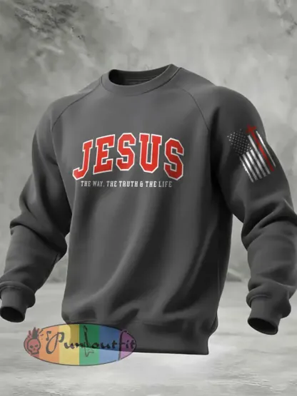 Men’s Casual Christian Faith Cross Printed Sweatshirt