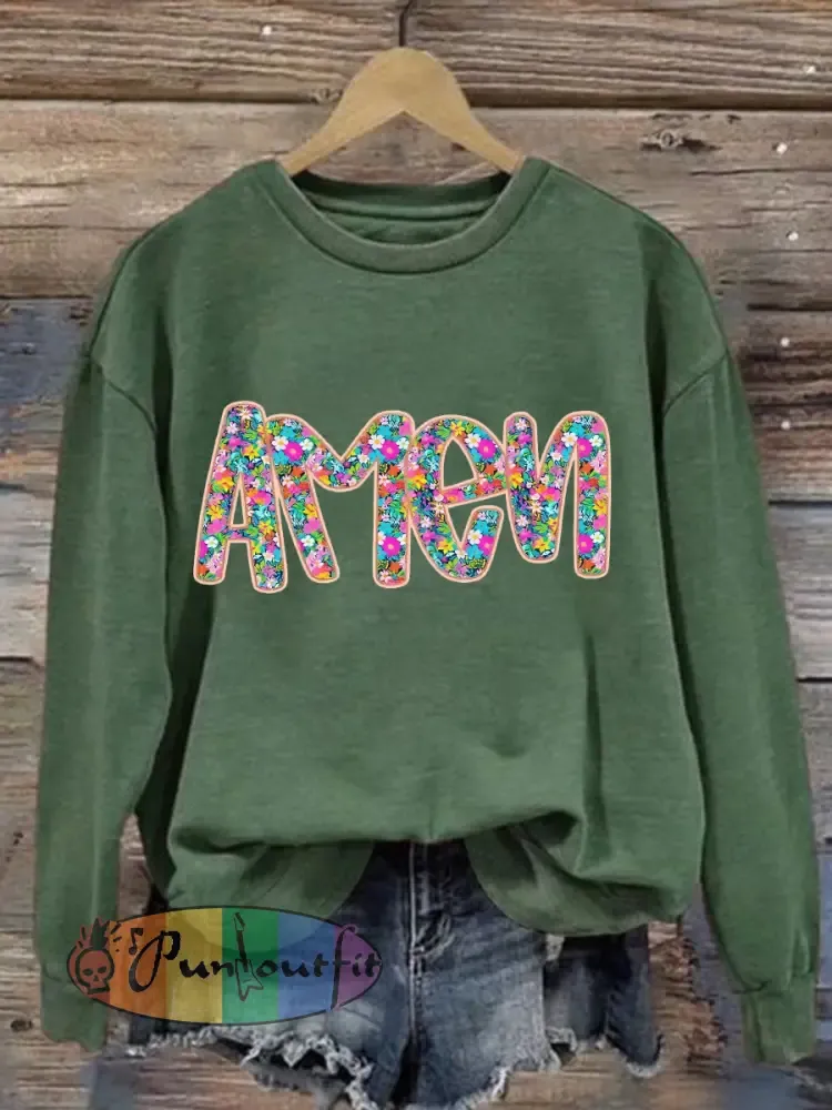Women’s Christian Easter Floral Glitter Amen sweatshirt