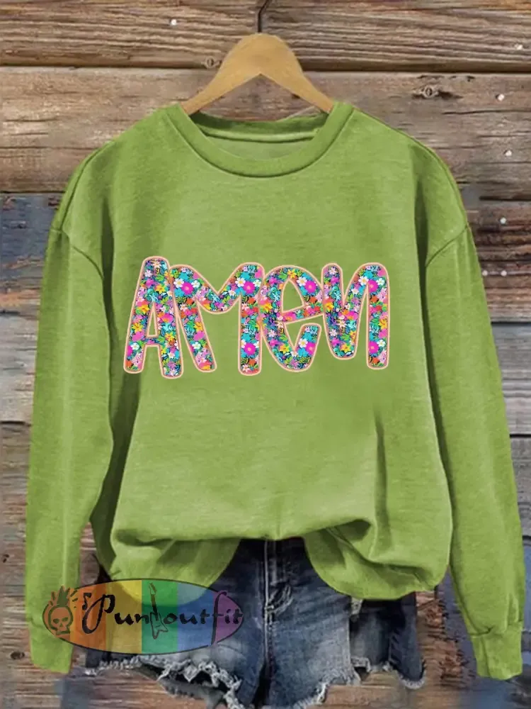 Women’s Christian Easter Floral Glitter Amen sweatshirt