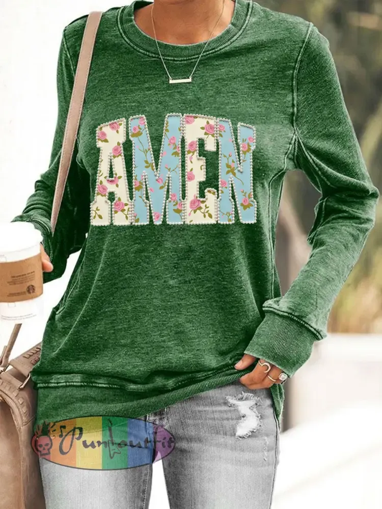Women’s Easter Floral Christian Amen Pearls Sweatshirt