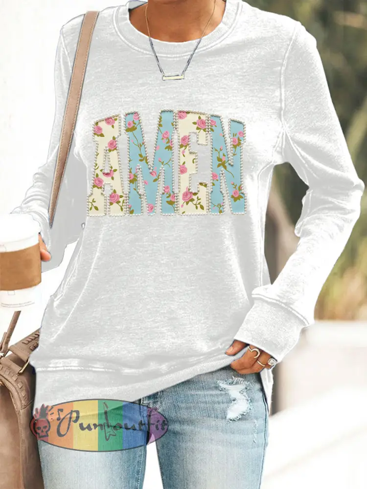 Women’s Easter Floral Christian Amen Pearls Sweatshirt
